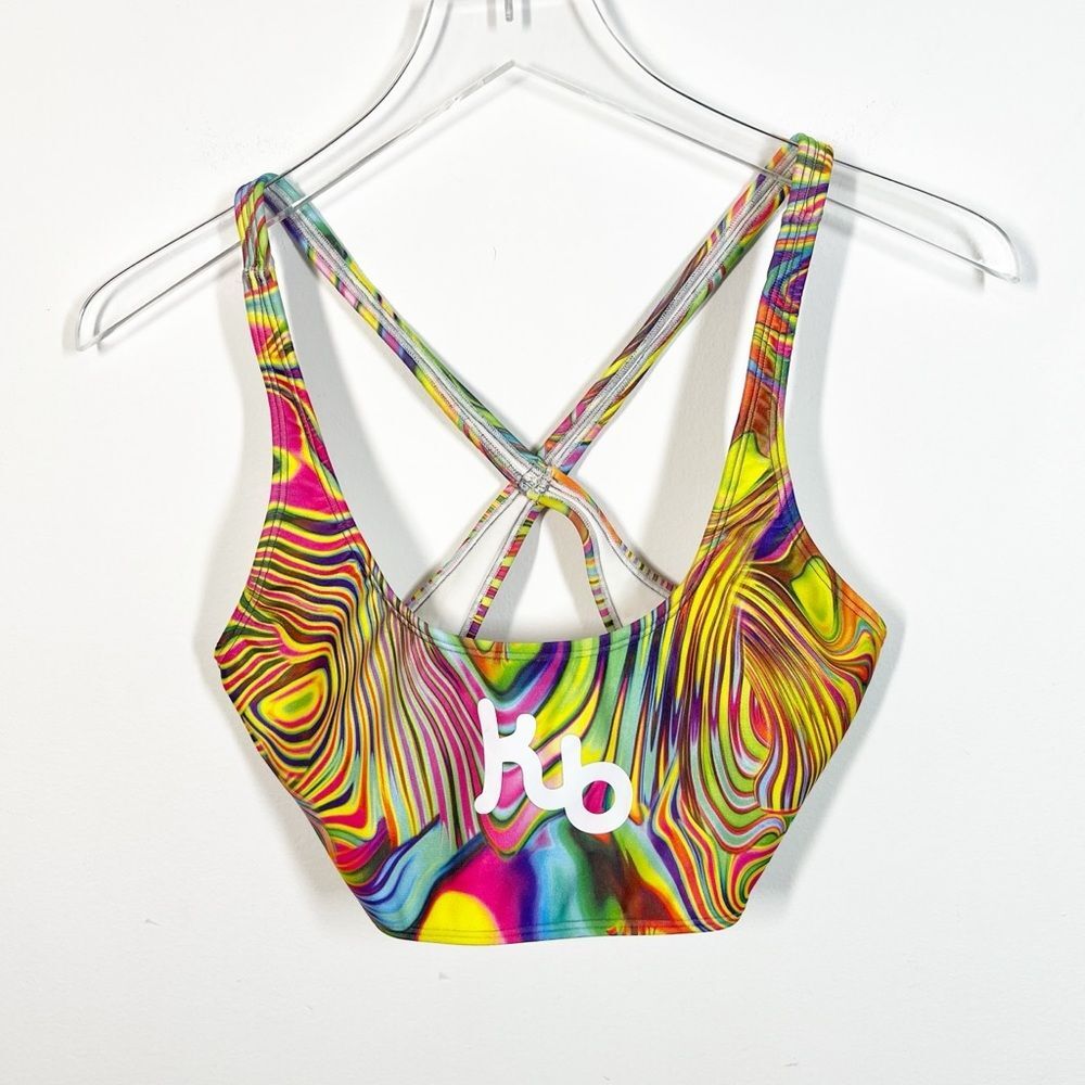 Kauai Bikini Women's Size Medium Yellow Pink Blue Colorful Swirl Bikini Top